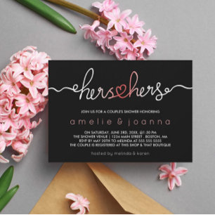 Black & Pink Hers & Hers Couple's Shower Invitation