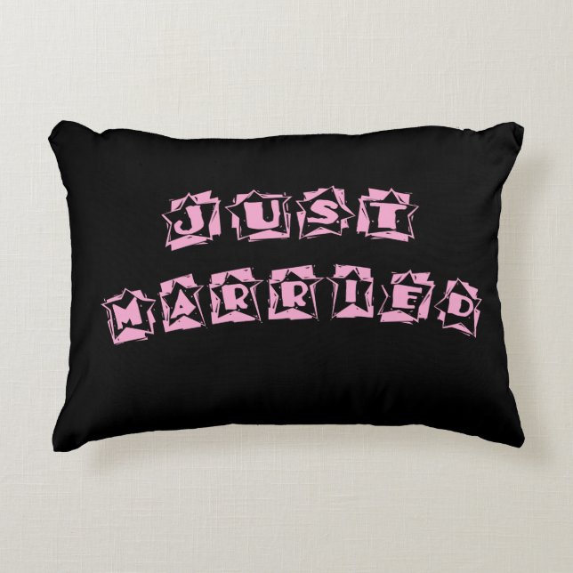 Black Pink Just Married Decorative Cushion (Front)