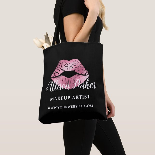 Black Pink Kiss Lips Makeup Artist  Tote Bag (Close Up)