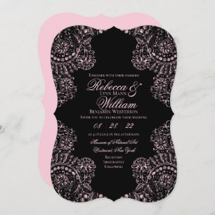 Black Pink Lace Elegant Gothic Wedding Invitation
