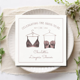 Black Pink Lace Watercolor Lingerie Bridal Shower Napkin