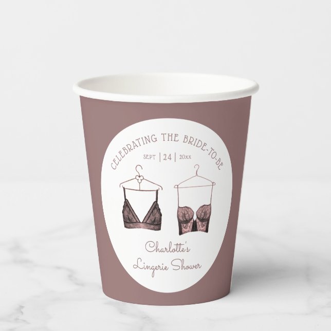 Black Pink Lace Watercolor Lingerie Bridal Shower Paper Cups (Back)