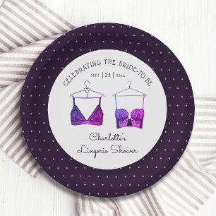 Black Pink Lace Watercolor Lingerie Bridal Shower  Paper Plate