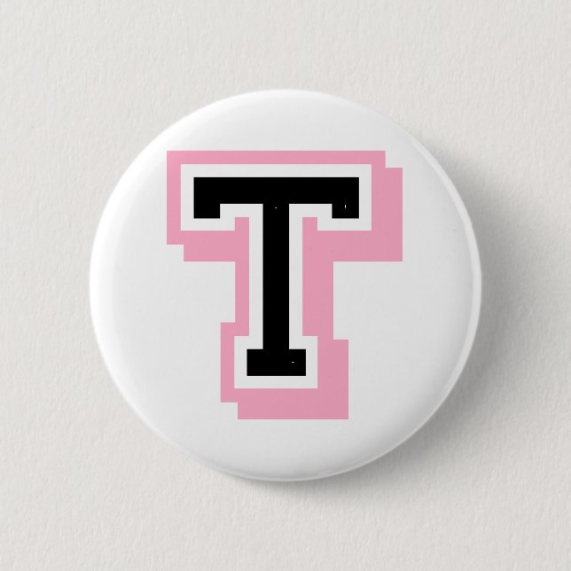 black pink letter T 6 Cm Round Badge (Front)