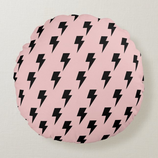 Black Pink Lightning Y2K Indie Stylish Comfort Round Cushion (Front)