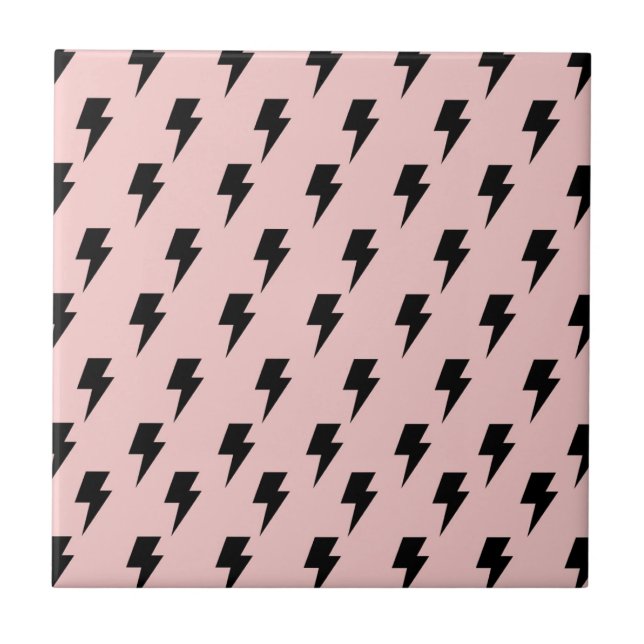 Black Pink Lightning Y2K Indie Stylish Decor Tile (Front)