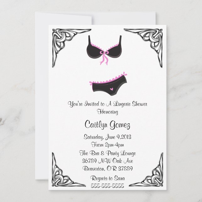 Black & Pink Lingerie Bridal  Shower Invitation (Front)