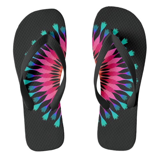 Black/Pink Lotus Flower Jandals (Footbed)
