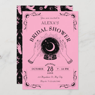 Black pink magic moon crystal ball bridal shower invitation