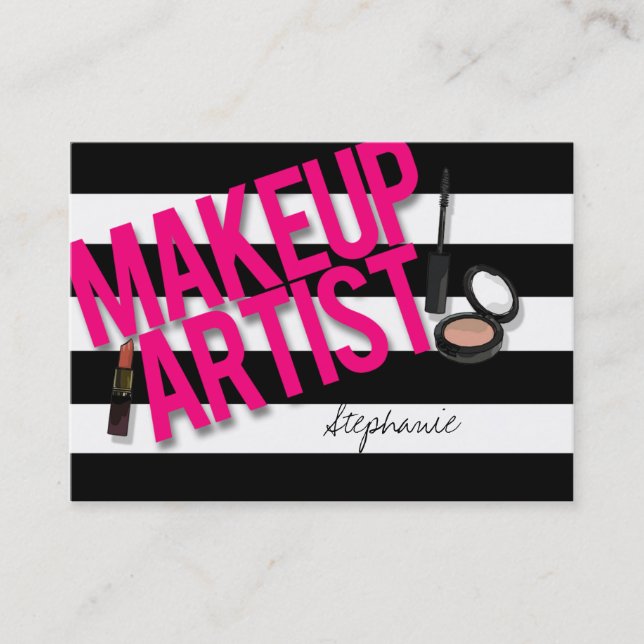 Black & Pink Makeup artist Business Card (Front)