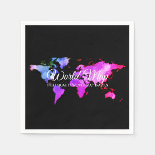 Black Pink Map Globe Travel Agent Napkin