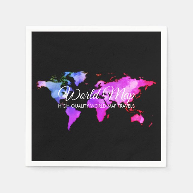Black Pink Map Globe Travel Agent Napkin (Front)