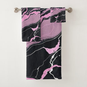 Black & Pink Marble Bath Towel Set