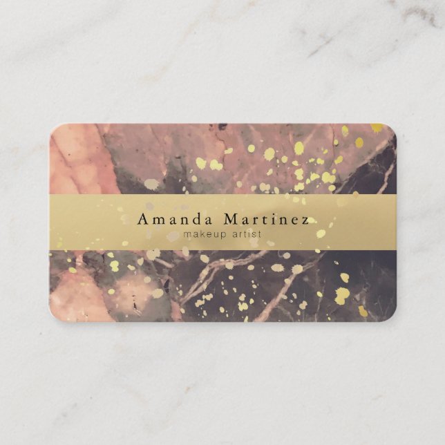 Black & Pink Marble with Gold Business Card (Front)