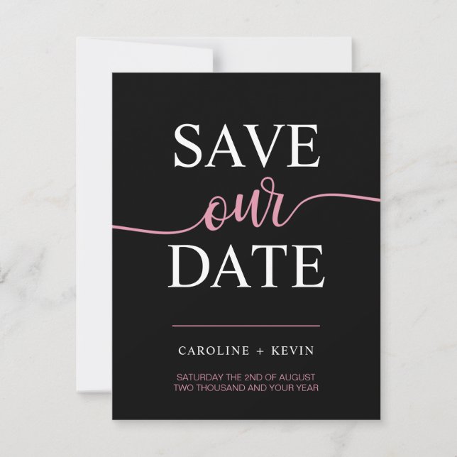 Black Pink Mauve SAVE OUR DATE heart Save The Date (Front)