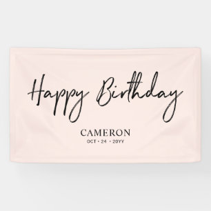 Black & Pink Minimal Custom Happy Birthday Banner