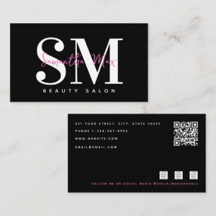Black Pink Monogram MUA Hair Stylist Lash Tech Business Card