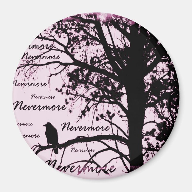 Black & Pink Nevermore Raven Silhouette Magnet (Front)