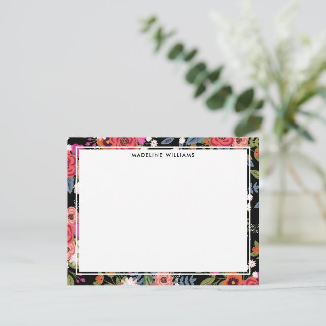 Black Pink Orange Boho Floral Border With Name Card (Standing Front)