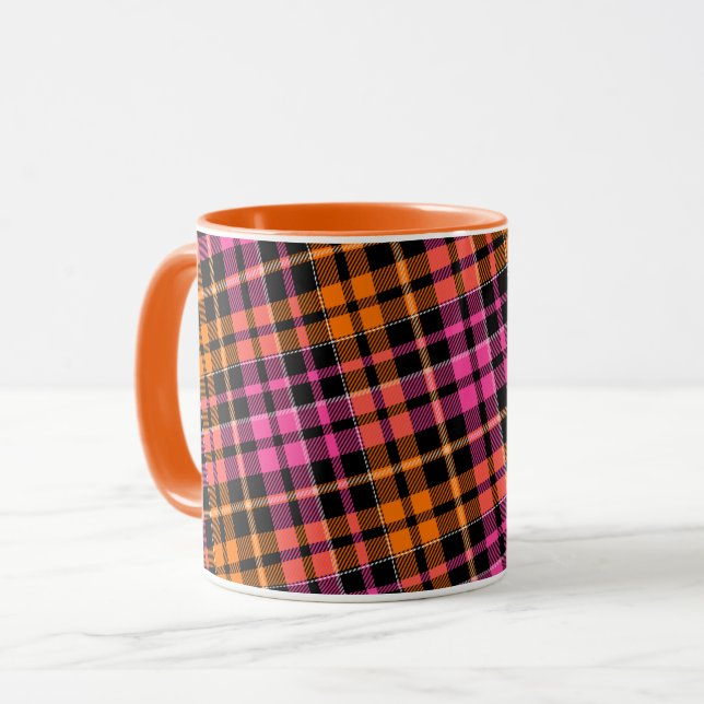 Black Pink Orange Plaid Tartan Design  Mug (Front Left)