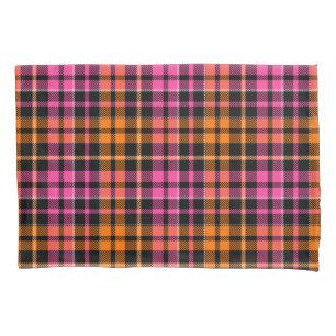 Black Pink Orange Plaid Tartan Design Pillowcase