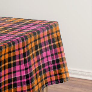 Black Pink Orange Plaid Tartan Design Tablecloth