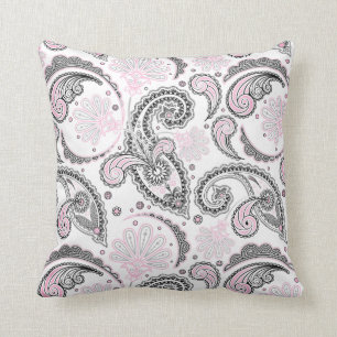 Black Pink Paisley Pattern Decorative Throw Pillow