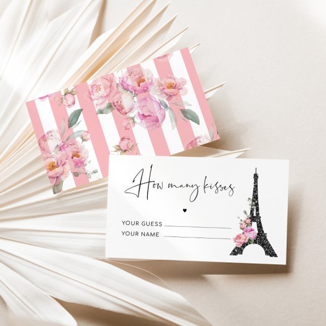 Black pink paris theme how many kisses bridal game enclosure card (Creator Uploaded)