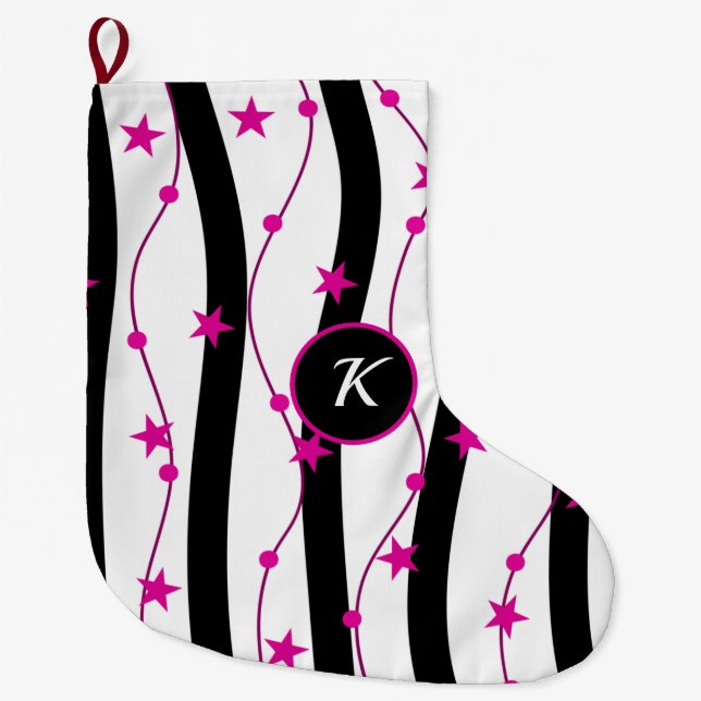 Black pink pattern large christmas stocking (Front)
