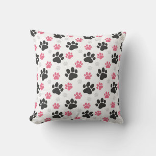 Black Pink Paw Print Dog Owner Puppy Lover Pets Cushion
