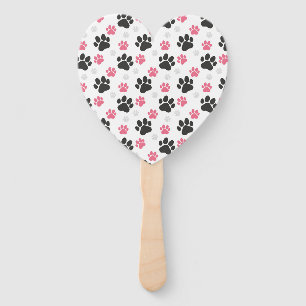 Black Pink Paw Print Dog Owner Puppy Lover Pets Hand Fan