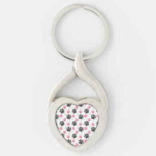 Black Pink Paw Print Dog Owner Puppy Lover Pets Key Ring