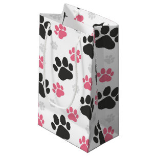 Black Pink Paw Print Dog Owner Puppy Lover Pets Small Gift Bag