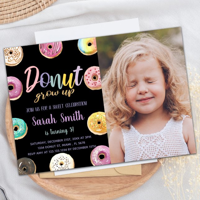 Black Pink Photo Doughnut Birthday Invitations (Black Pink Photo Donut Birthday Invitations)