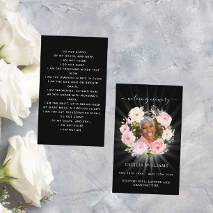 Black pink photo floral wreath funeral prayer card