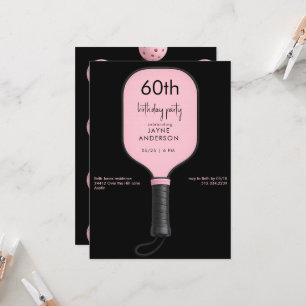 Black & Pink Pickleball 60th Birthdday Party Invitation