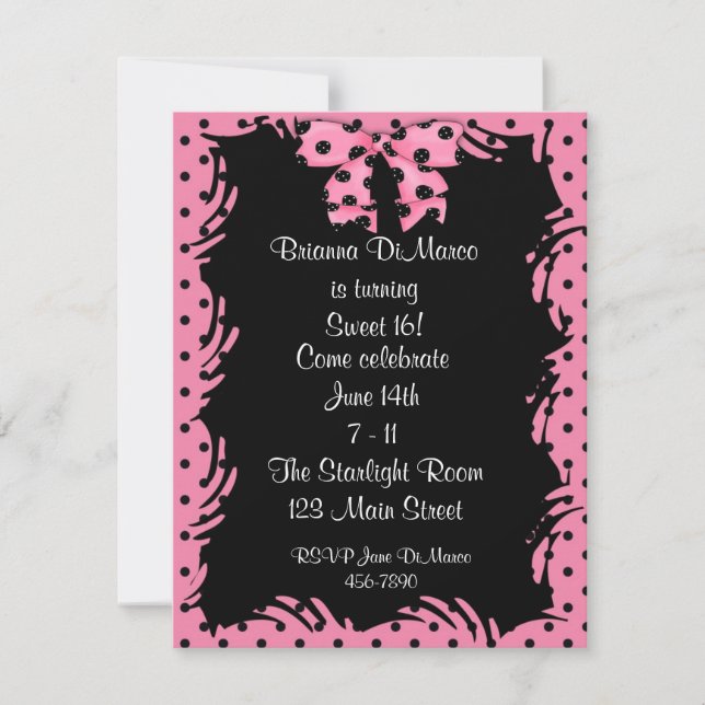Black Pink Polka Dot Invitation (Front)