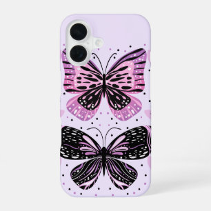 Black, Pink, Purple Butterflies iPhone 16 Case