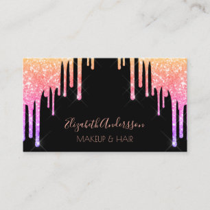 Black pink purple glitter drips makeup hair business card