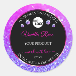 Black Pink Purple Ombre Glitter Product Label Logo