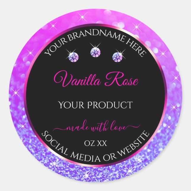 Black Pink Purple Ombre Glitter Product Labels (Front)
