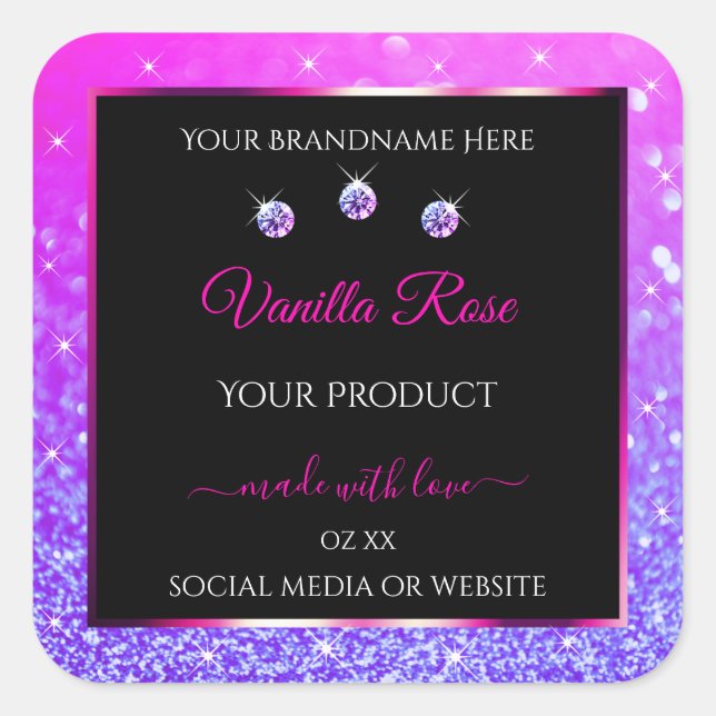 Black Pink Purple Ombre Glitter Product Labels (Front)