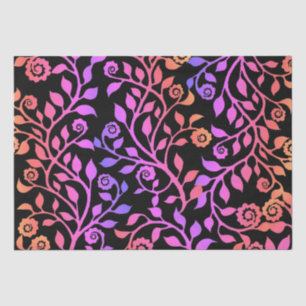     Black Pink Purple Swirly Floral Pattern Classy Tissue Paper