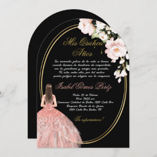 Black pink Quinceanera invitation in Spanish