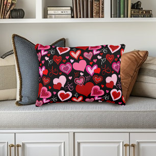 Black Pink Red Hearts Love Pattern Decorative Cushion