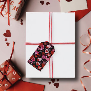 Black Pink Red Hearts Love Pattern Gift Tags