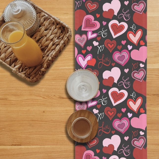 Black Pink Red Hearts Love Pattern Short Table Runner (Creator Uploaded)