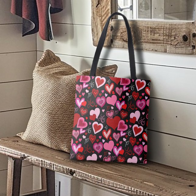 Black Pink Red Hearts Love Pattern Tote Bag (Creator Uploaded)