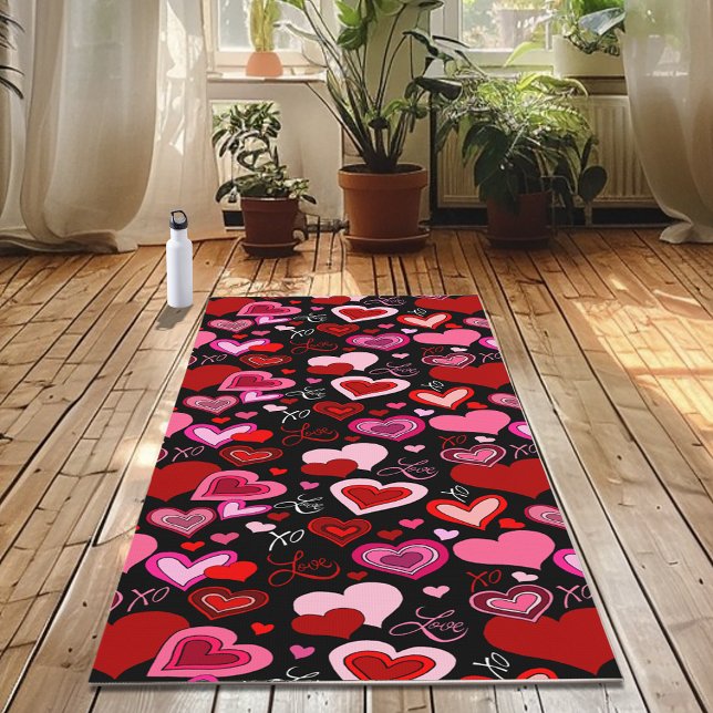 Black Pink Red Hearts Love Pattern Yoga Mat (Creator Uploaded)