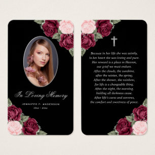 Black Pink Red Silver Floral Memorial Prayer Card